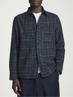 COS relaxed checked wool overshirt M navy white shirt jacket shacket timeless